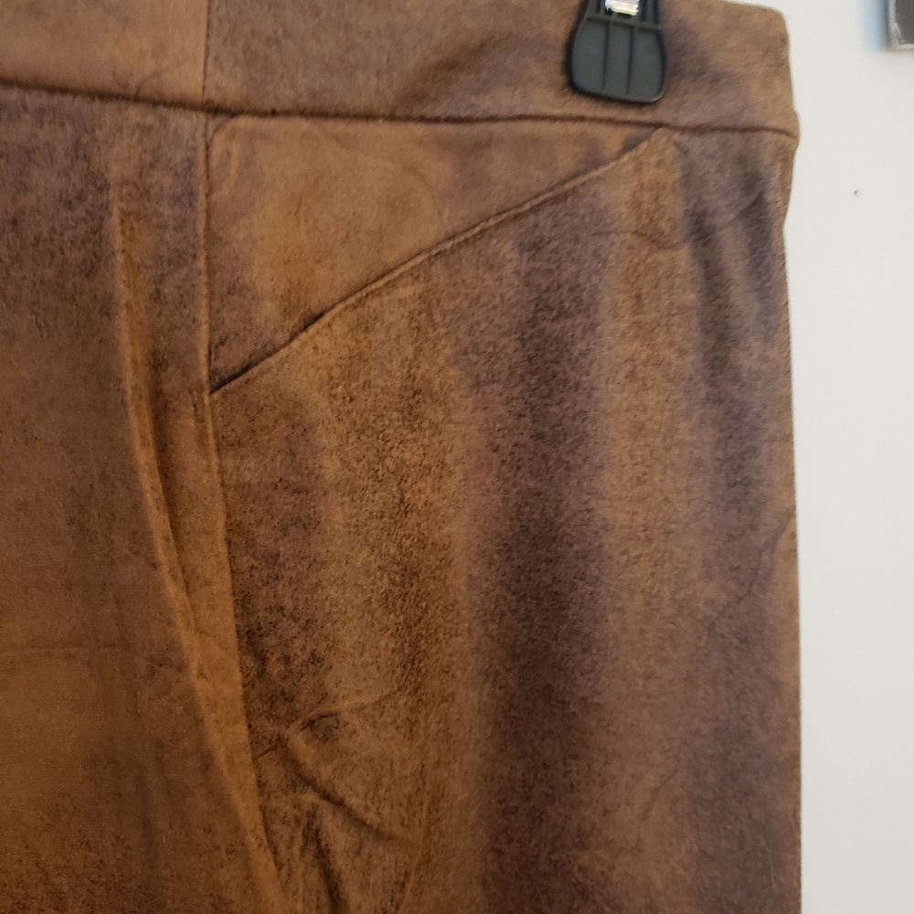 Chicos Crop Straight Leg Pants Brown Suede Like Fa